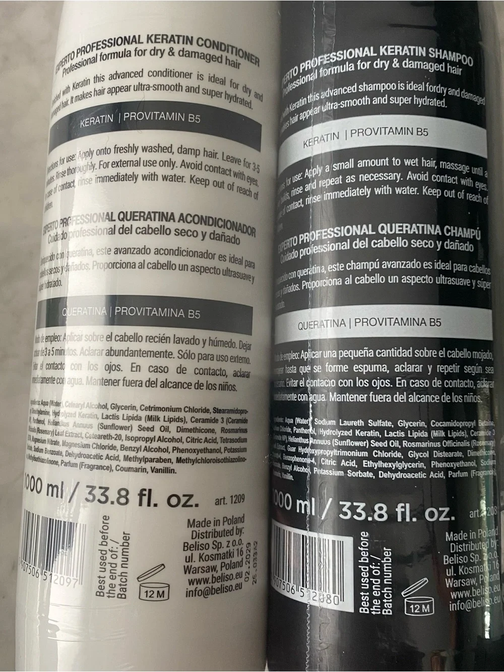 2 Experto Professional Keratin & Pro-Vitamin B5 Shampoo & Conditioner 33.8 fl Oz